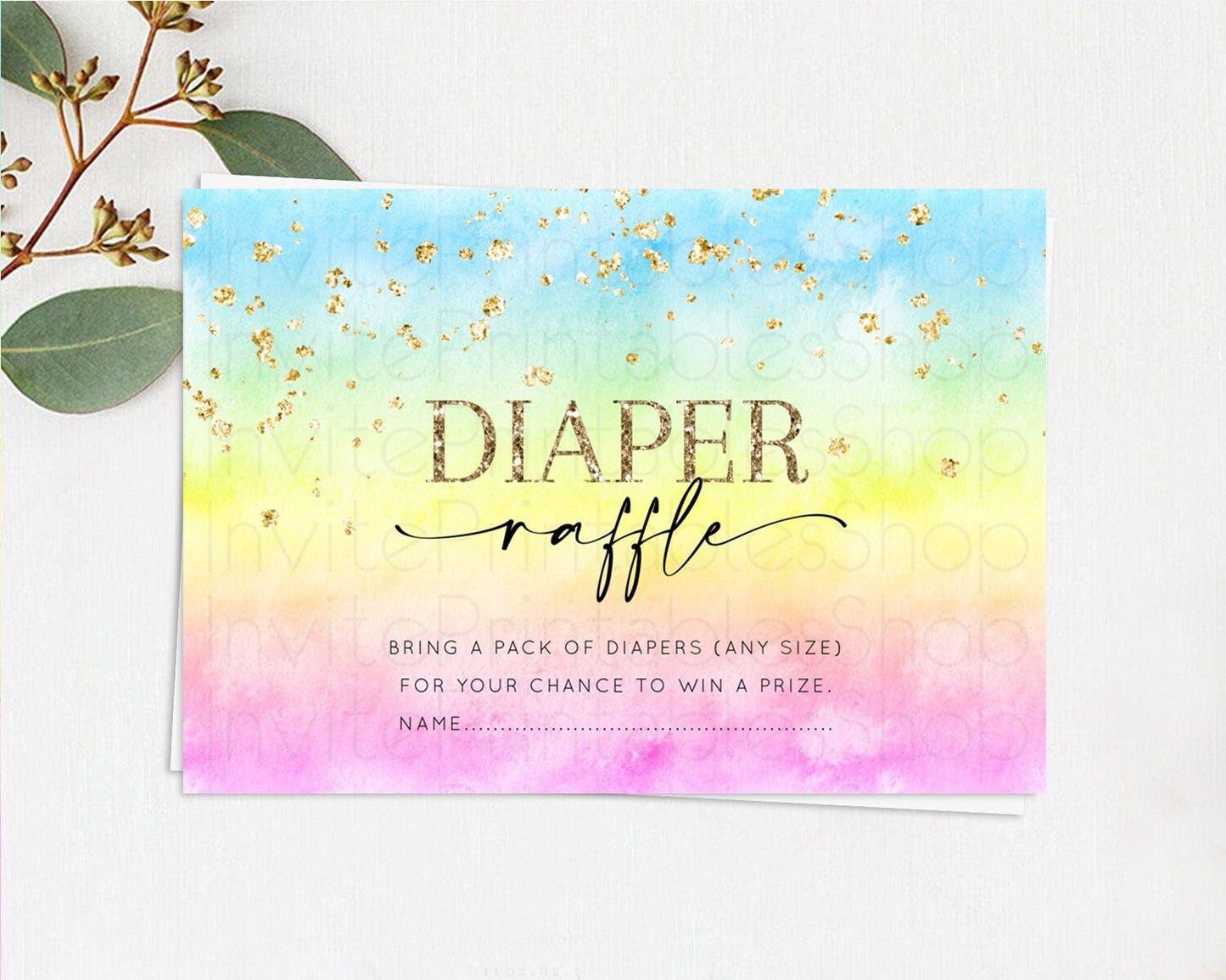 Pastel Diaper Raffle Card Pastel Rainbow Diaper Raffle Insert Colorful Ombre Watercolor Diaper Ticket Confetti Glitter Raffle Game D10483