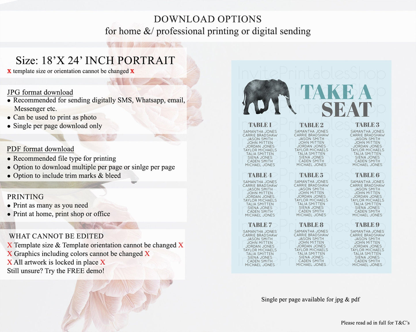 Elephant Seating Chart Elephant Seating Sign Elephant Party Safari Adventure Elephant Take A Seat Elephant Decor Zoo Fern Palm Leaf D10802