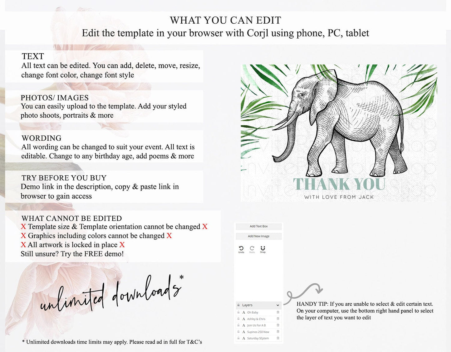 Pastel Elephant Thank You Rainbow Elephant Thank You Card Colorful Rainbow Birthday Thank You Pastel Teacher Thank You Card Template D10850