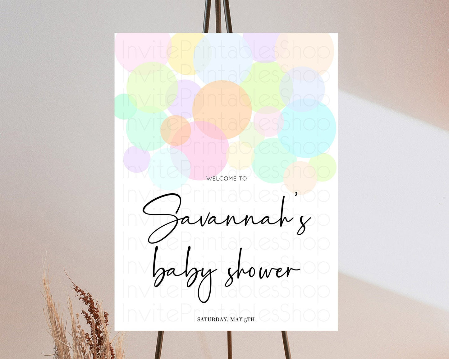 Rainbow Baby Shower Welcome Sign Pastel Welcome Board Pastel Rainbow Confetti Welcome Sign Colorful Bubbles Pastel Welcome Sign D10226