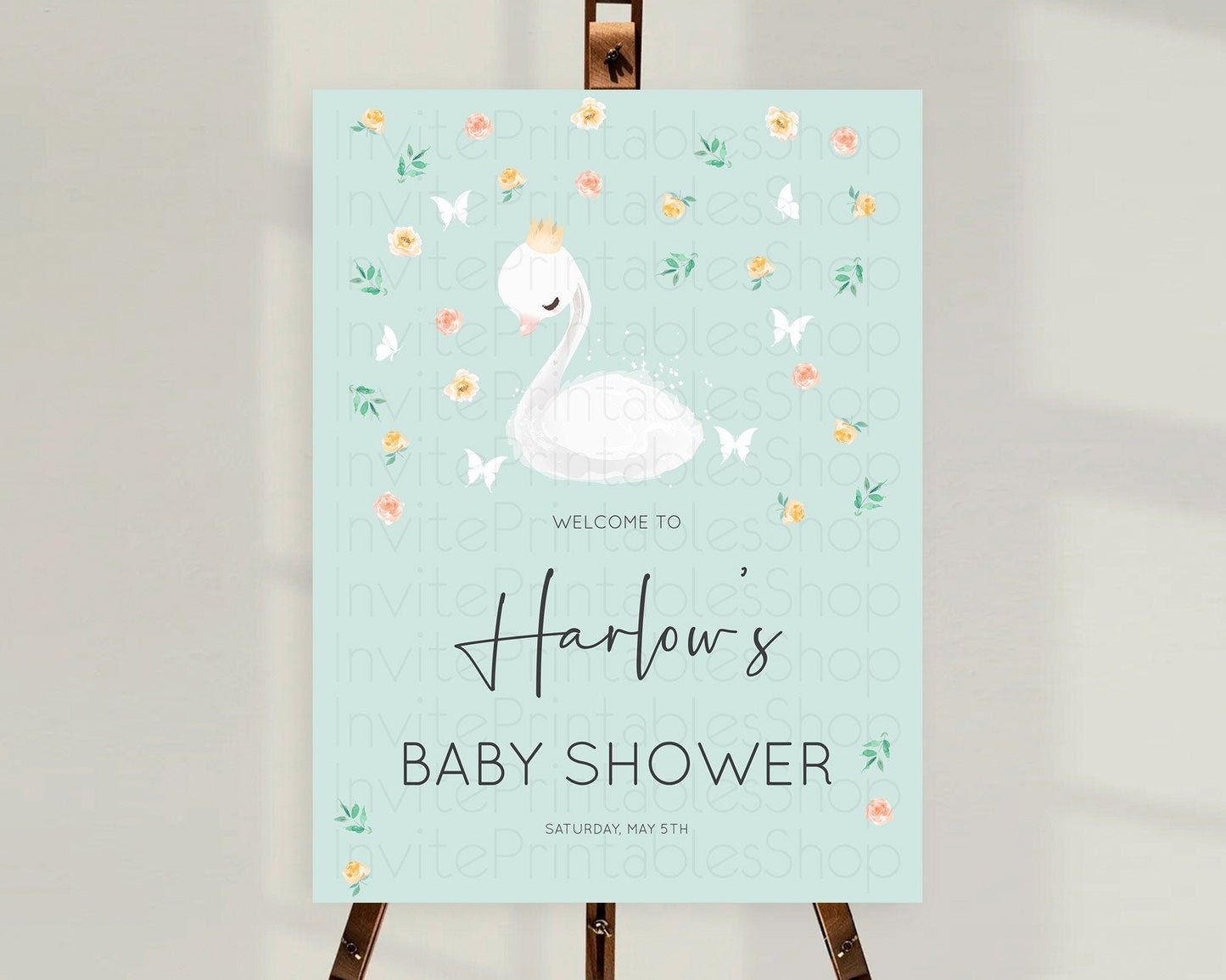 Swan Baby Shower Welcome Board Swan Princess Ballet Welcome Sign Enchanted Swan Lake Secret Garden Pastel Floral Swan Welcome Sign D10905