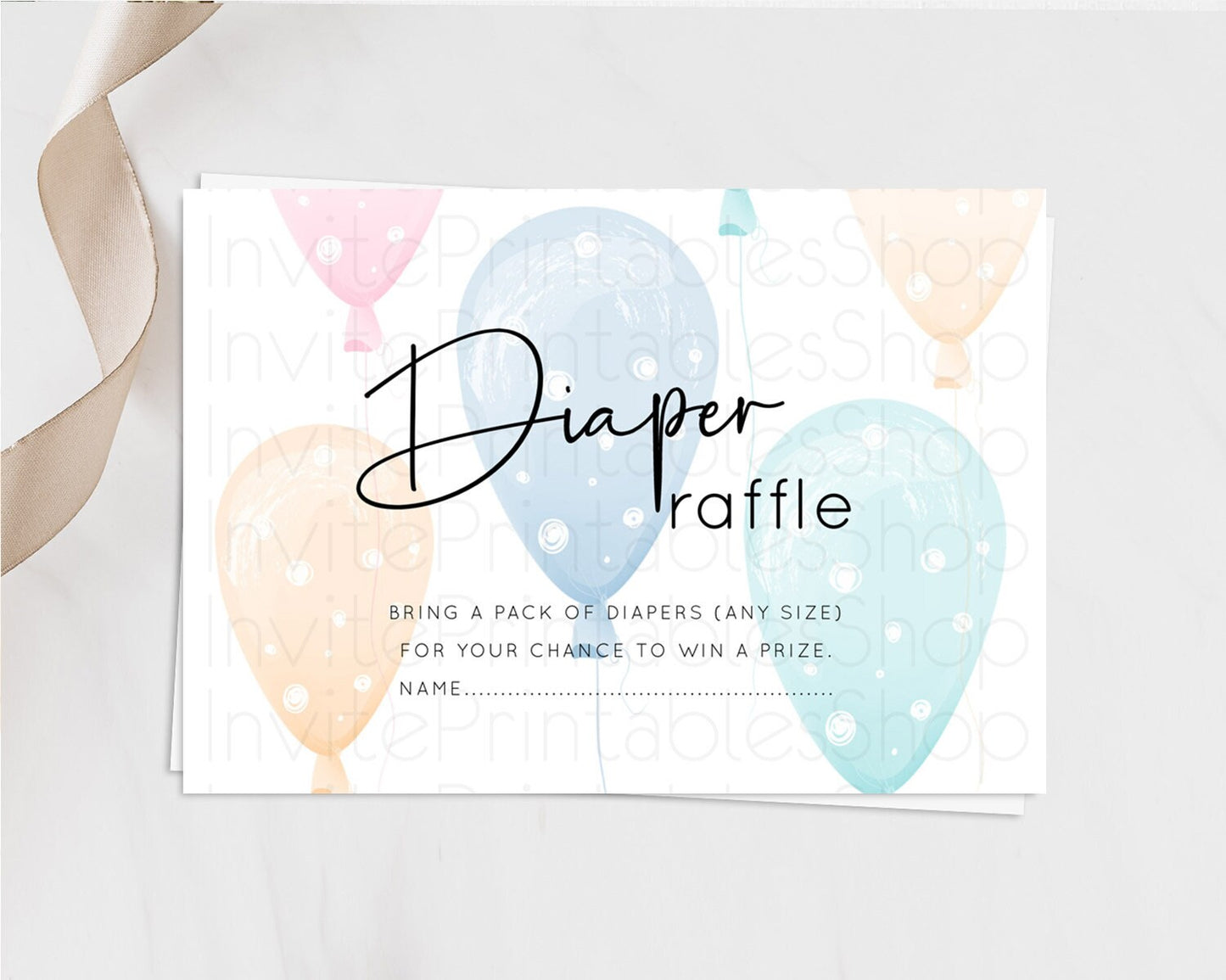 Pastel Balloons Diaper Raffle Card Colorful Balloon Diaper Raffle Insert Rainbow Balloon Diaper Ticket Confetti Balloon Raffle Game D10776