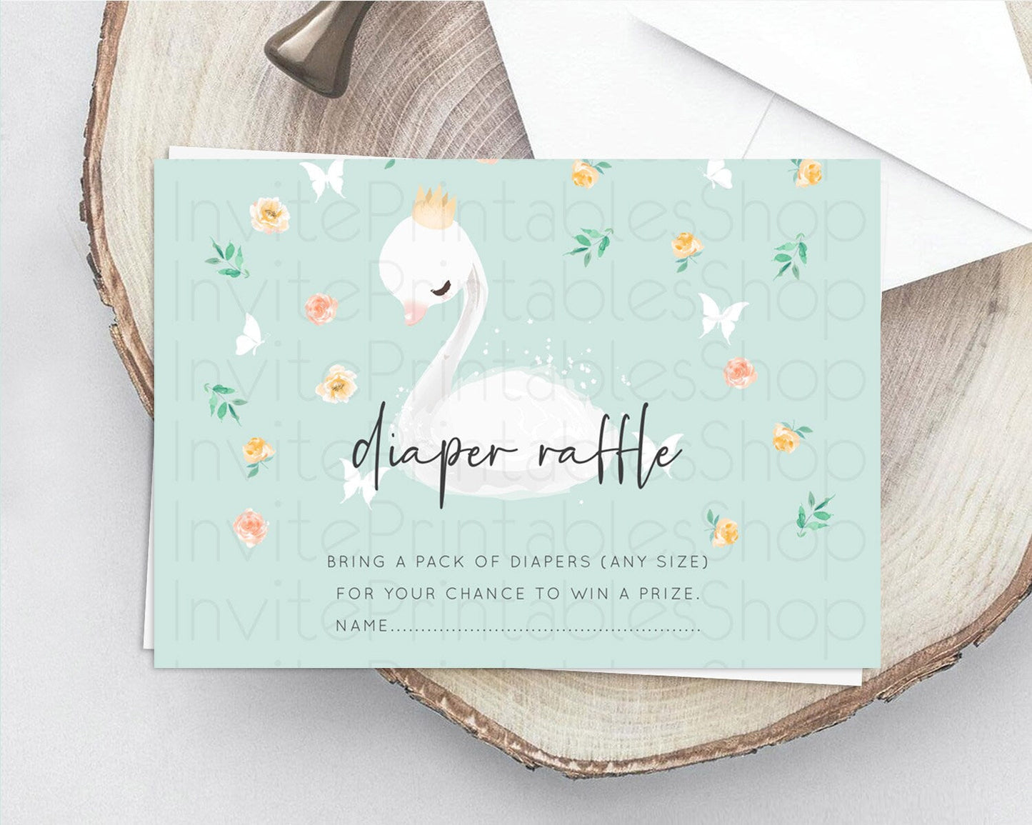 Swan Diaper Raffle Card Swan Princess Ballet Diaper Raffle Insert Enchanted Swan Lake Diaper Ticket Secret Garden Floral Raffle Game D10905