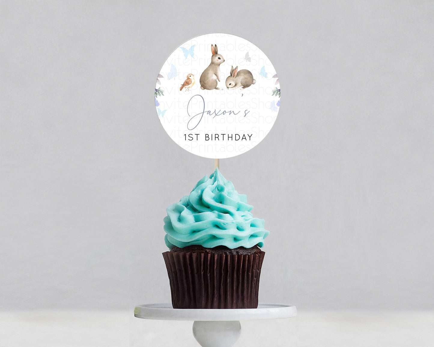 Bunny Cupcake Toppers Floral Bunny Cupcake Toppers Pastel Bunny Cupcake Pastel Watercolor Woodland Flowers Bunny First Birthday D10927