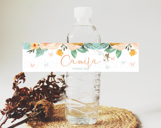 Editable Fairy Water Label Enchanted Garden Pastel Floral Butterfly Party De