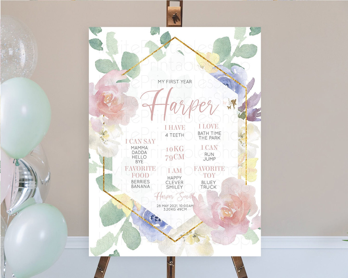 Fairy First Birthday Milestone Poster Fairy Secret Garden Milestone Board Enchanted Garden Pastel Floral Butterfly 1st Birthday Sign D10965