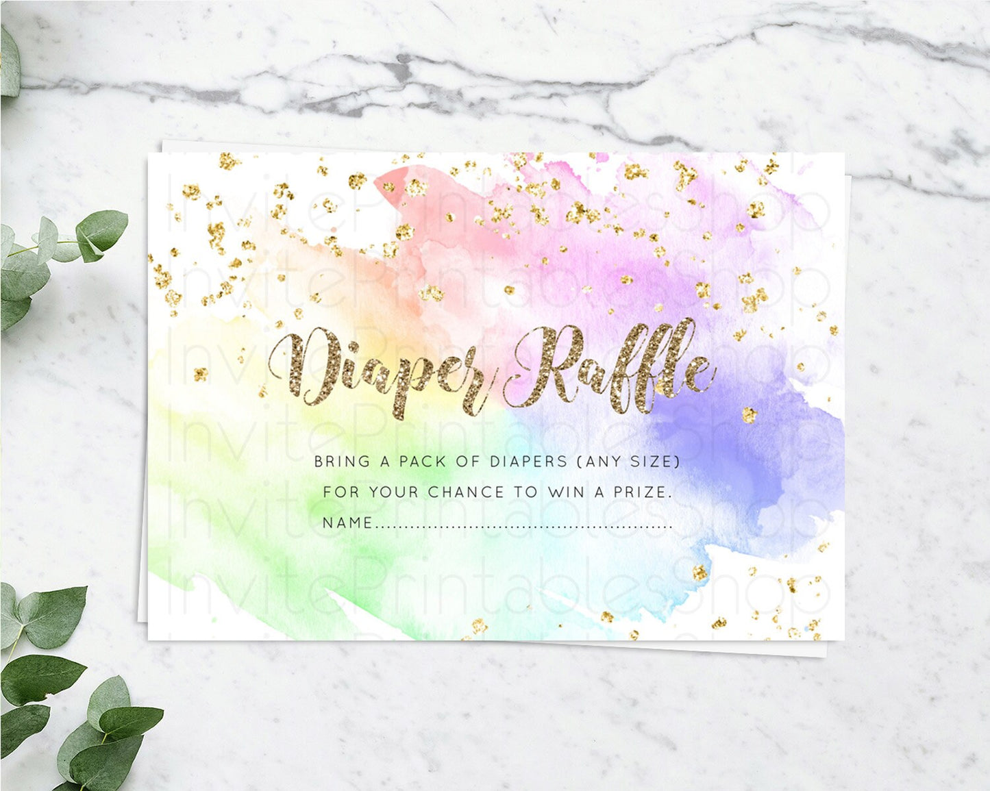Pastel Diaper Raffle Card Pastel Rainbow Diaper Raffle Insert Colorful Ombre Watercolor Diaper Ticket Confetti Glitter Raffle Game D10319
