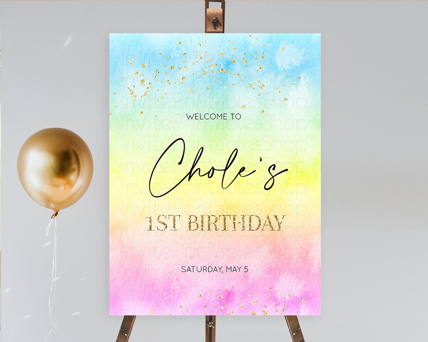 Pastel Welcome Sign Pastel Rainbow Welcome Sign Colorful Rainbow Confetti Watercolor Glitter Pastel First Birthday Welcome Sign D10483