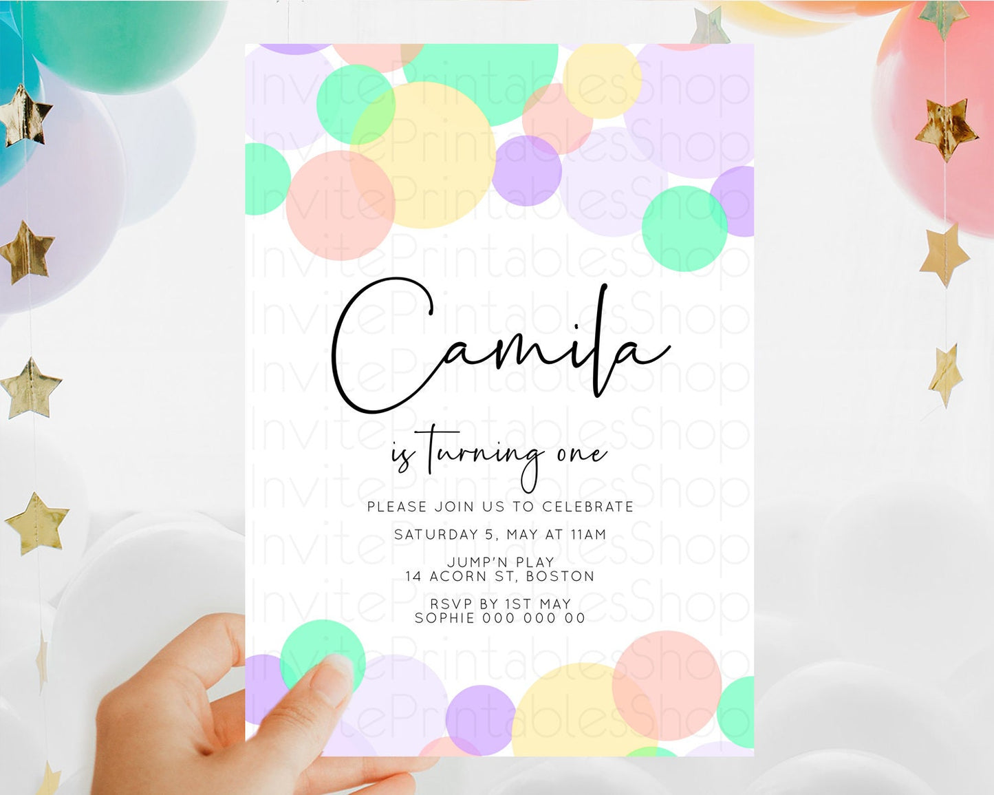 Pastel Birthday Invitation Pastel Confetti Birthday Invitation Bubbles Invitation Colorful Rainbow Confetti 2nd 1st First Birthday D10380