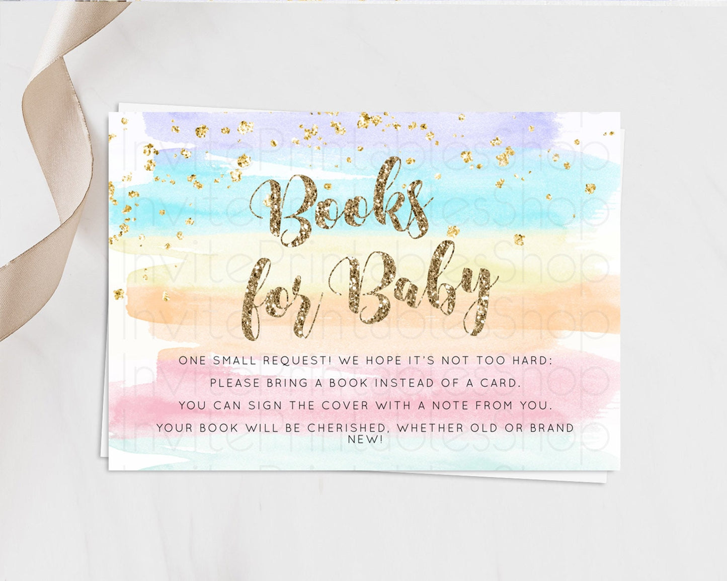 Pastel Books For Baby Card Pastel Rainbow Book Insert Colorful Ombre Watercolor Book Card Confetti Glitter Baby Book Poem Request D10508
