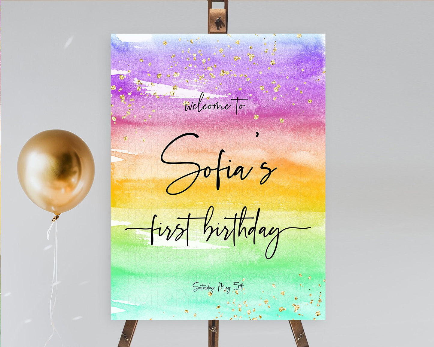 Pastel Welcome Sign Pastel Rainbow Welcome Sign Colorful Rainbow Confetti Watercolor Glitter Pastel First Birthday Welcome Sign D10524