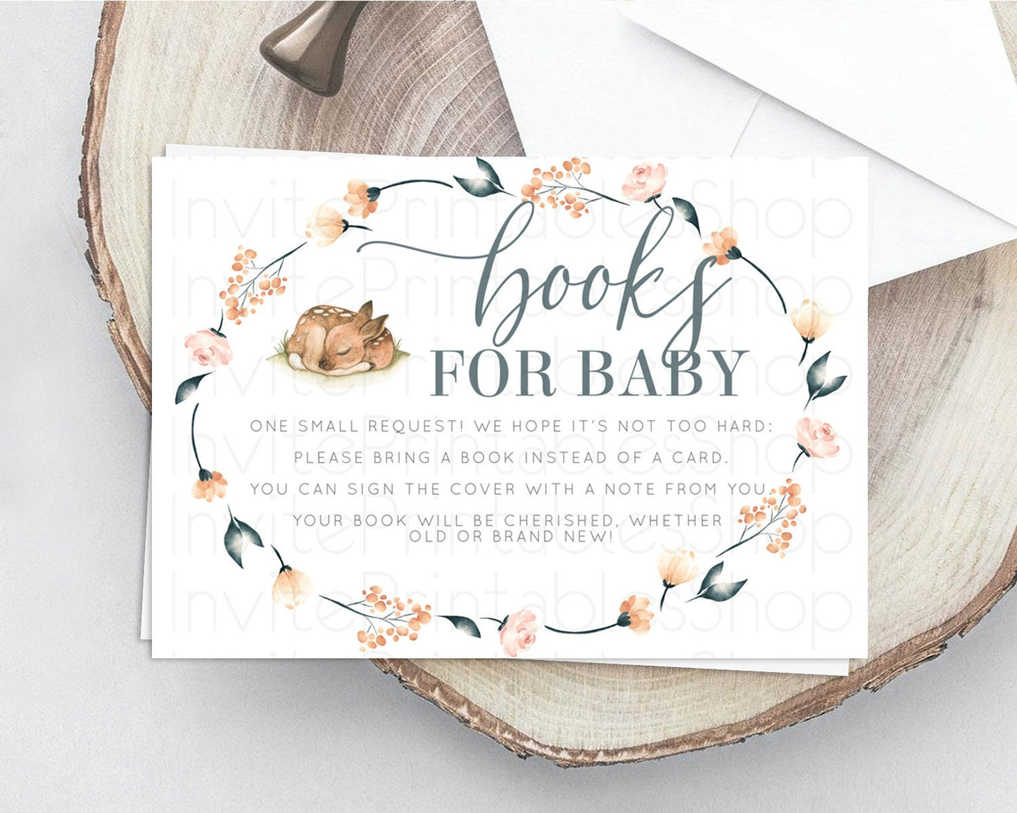 Fawn Books For Baby Card Deer Book Insert Floral Deer Book Card Enchanted Forest Butterfly Pastel Baby Shower Book Poem Request D10790