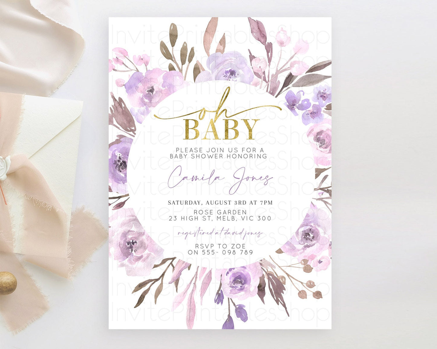 Wildflower Baby Shower Invitation Secret Garden Baby Shower Invitation Pastel Flowers Invite Enchanted Garden Shower Floral Theme D10201