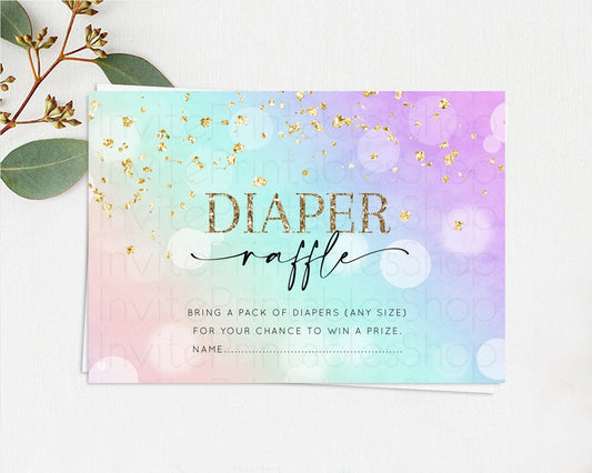 Pastel Diaper Raffle Card Pastel Rainbow Diaper Raffle Insert Colorful Ombre Watercolor Diaper Ticket Confetti Glitter Raffle Game D10618