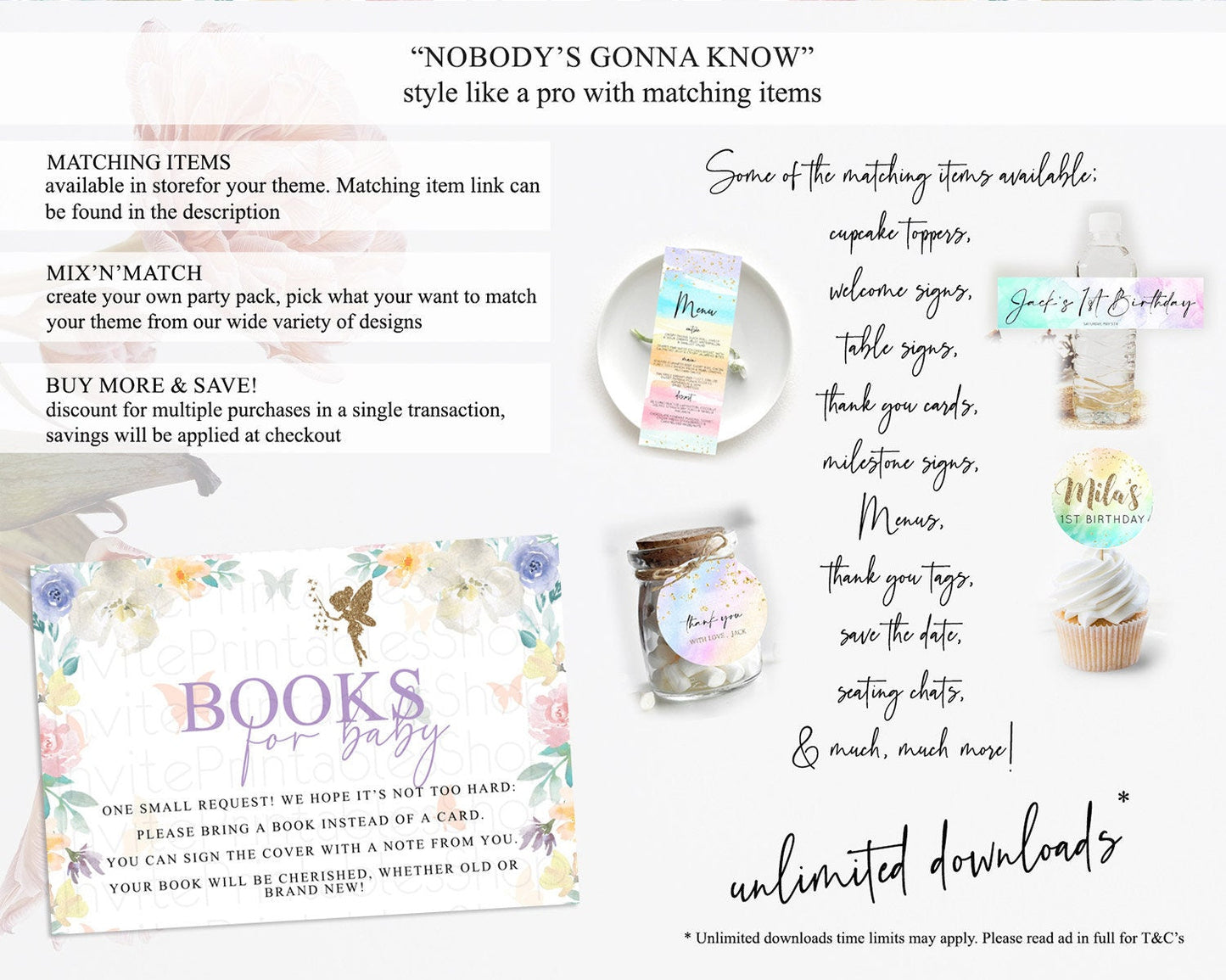 Fairy Books For Baby Card Fairy Book Insert Enchanted Garden Fairy Book Card Pastel Floral Butterfly Cards Secret Garden Book Poem D10761