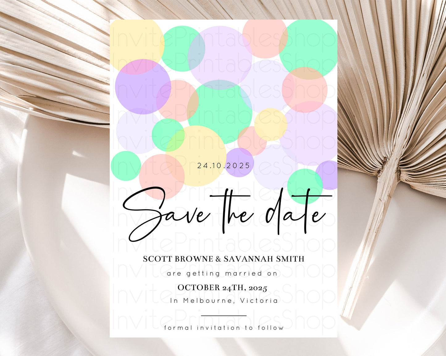 Pastel Confetti Save The Date Template Rainbow Colorful Sprinkles Party For 1st Birthday Baptism Baby Shower Wedding Bridal Shower D10380