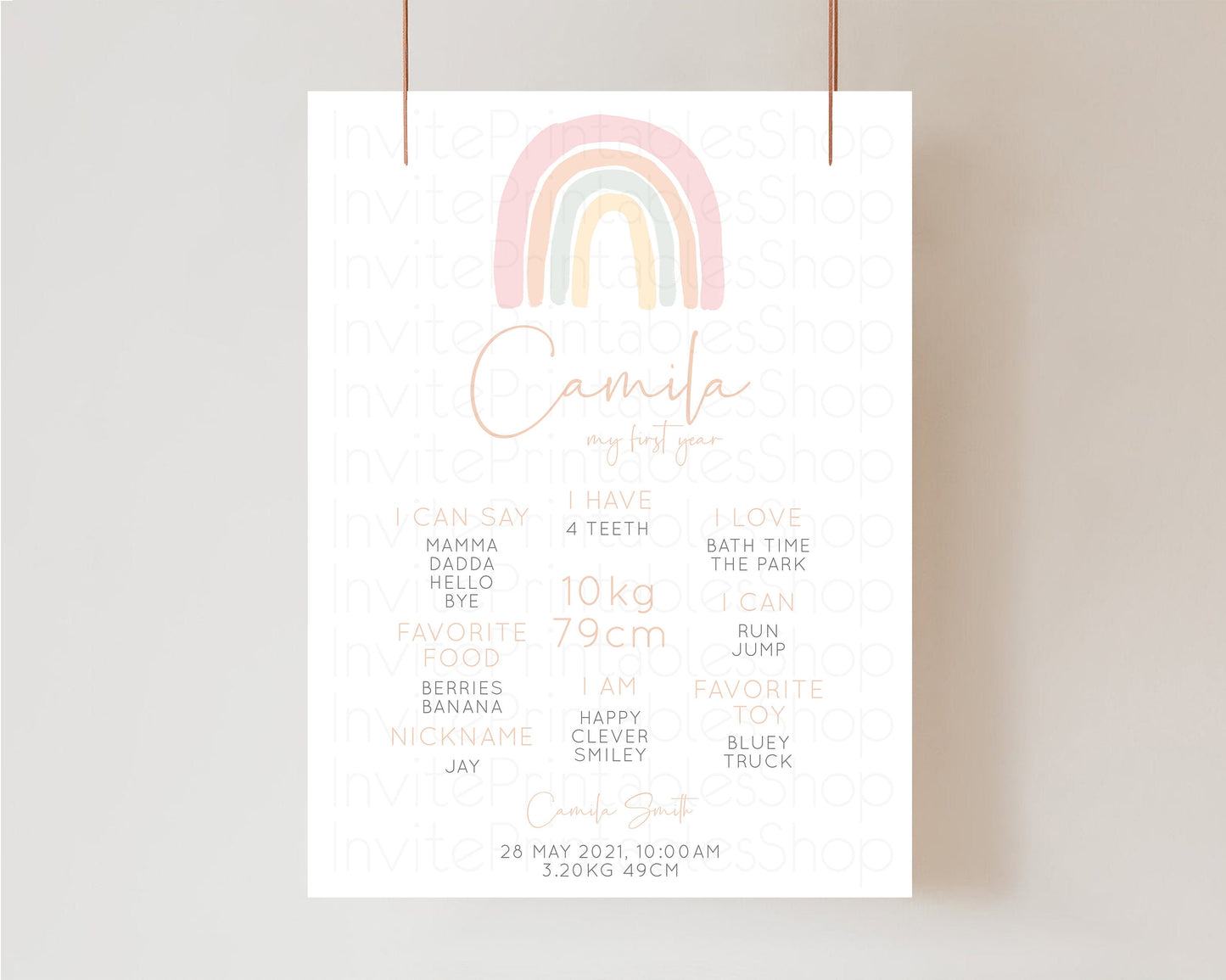 Pastel Rainbow 1st Birthday Milestone Board Boho Rainbow Milestone Poster Watercolor Rainbow One Year Poster Pastel Colors Baby 1st Year 14