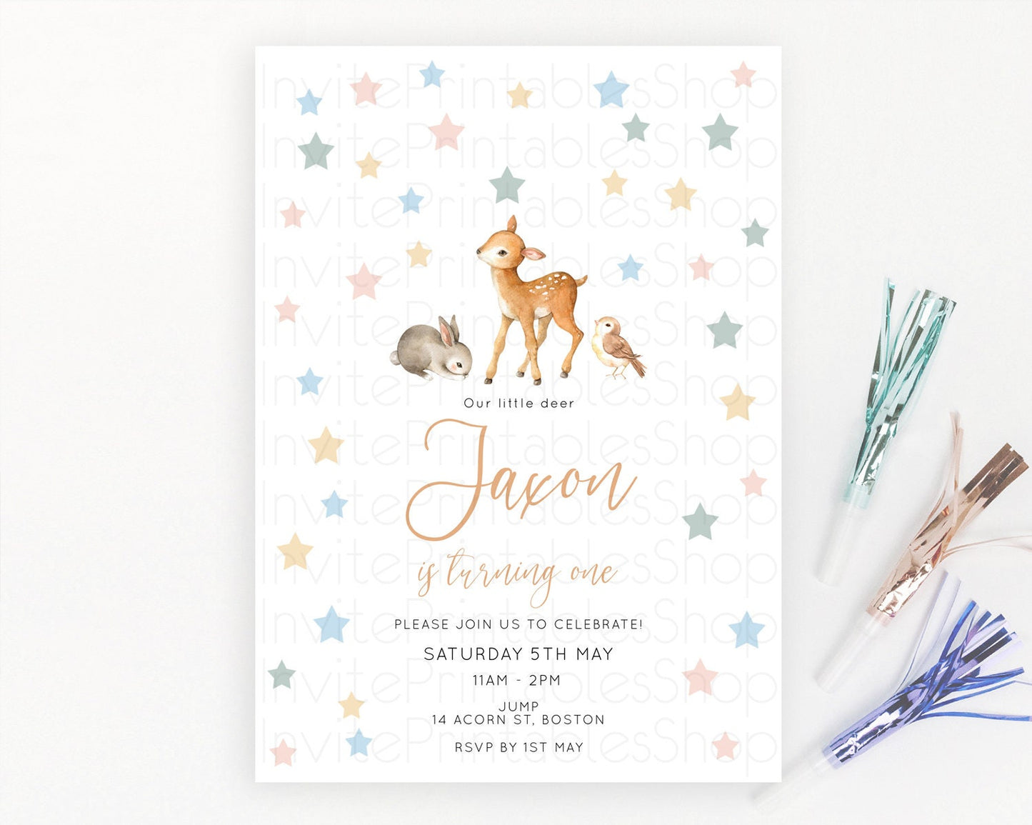 Fawn Birthday Invitation Deer Birthday Invitation Enchanted Forest Party Butterfly Pastel Flowers Whimsical 2nd 1st First Birthday D10918