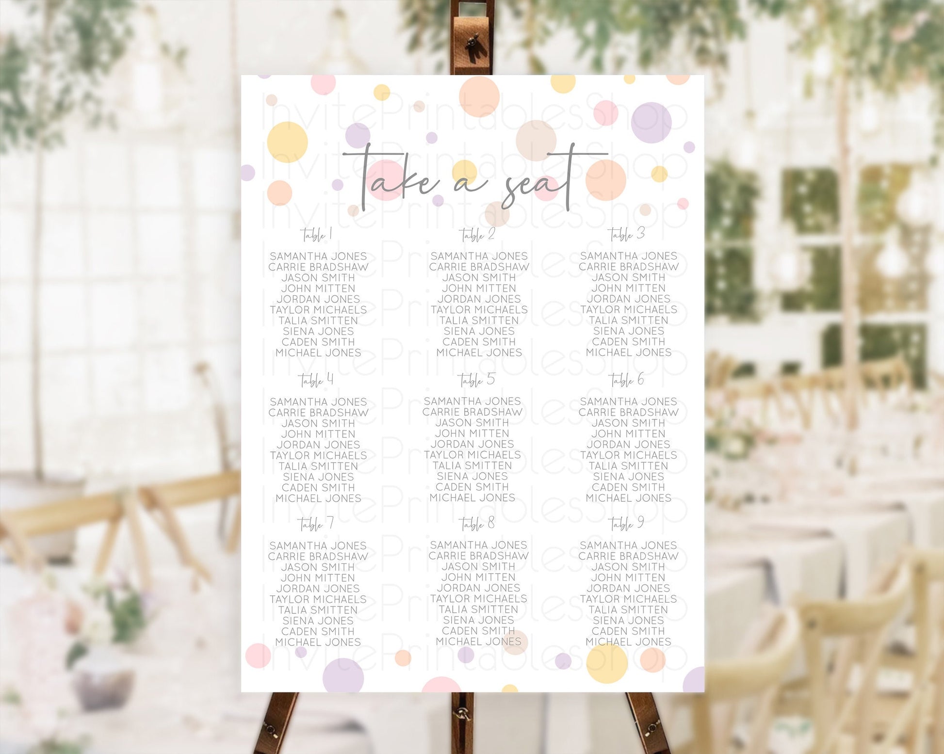 Editable Pastel Seating Chart Pastel Confetti Seating Chart Bubbles Sprinkle