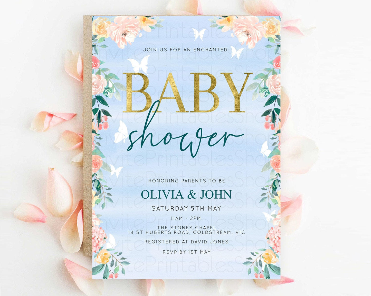 Wildflower Baby Shower Invitation Secret Garden Baby Shower Invitation Pastel Flowers Invite Enchanted Garden Shower Floral Theme D10337