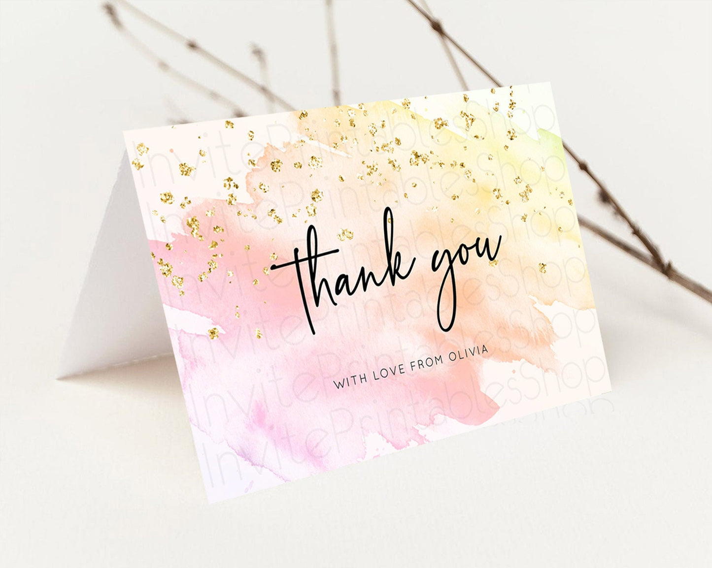 Pink Thank You Pink Watercolor Thank You Card Pastel Pink Card Template Watercolor Splash Cards Teacher Thank You Card Template D10167