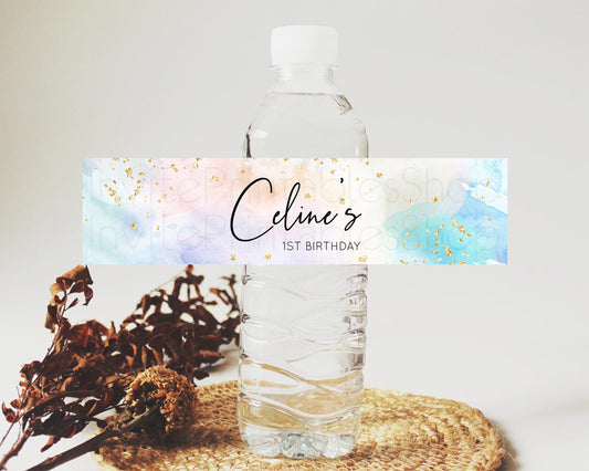 Editable Pastel Water Label Template Pastel Ombre Rainbow Watercolor Colorfu