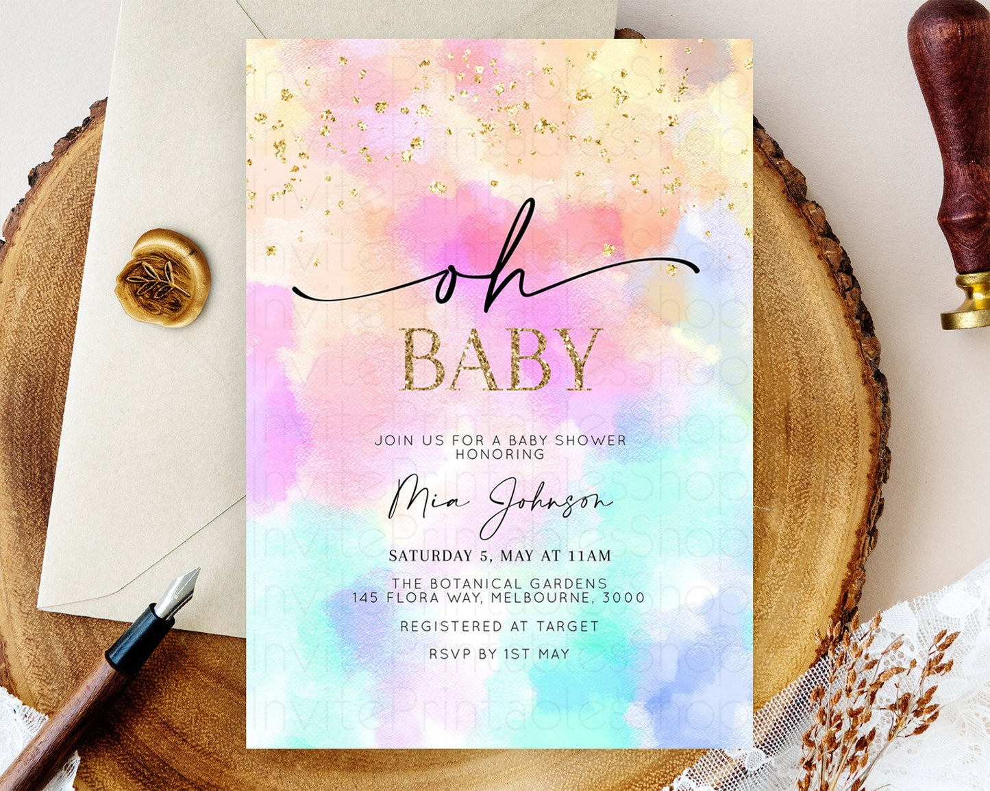 Editable Pastel Baby Shower Invitation Rainbow Baby Shower Invitation Colorf