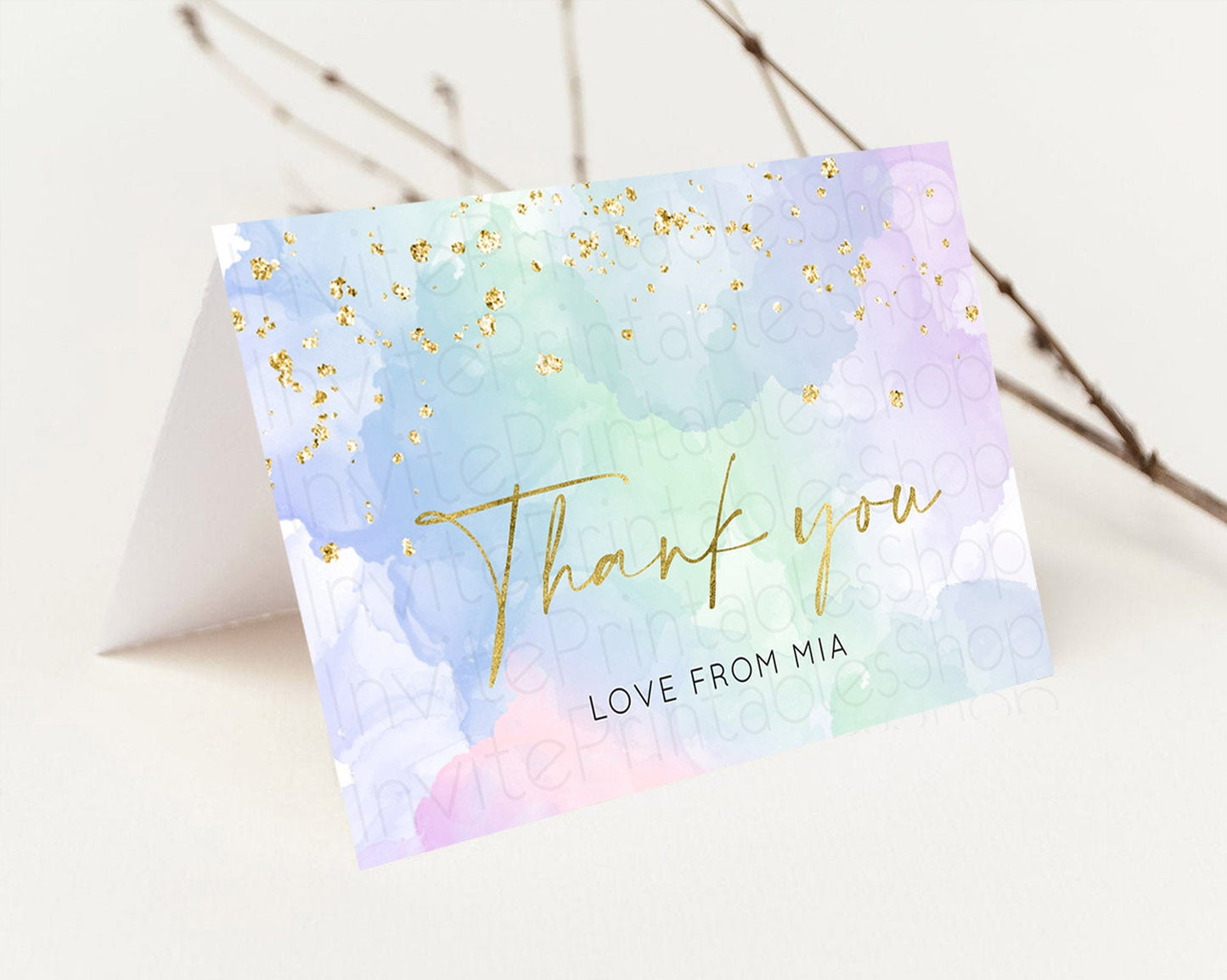 Pastel Thank You Rainbow Thank You Card Colorful Pastel Birthday Thank You Card Confetti Watercolor Pastel Teacher Thank You Cards D10624