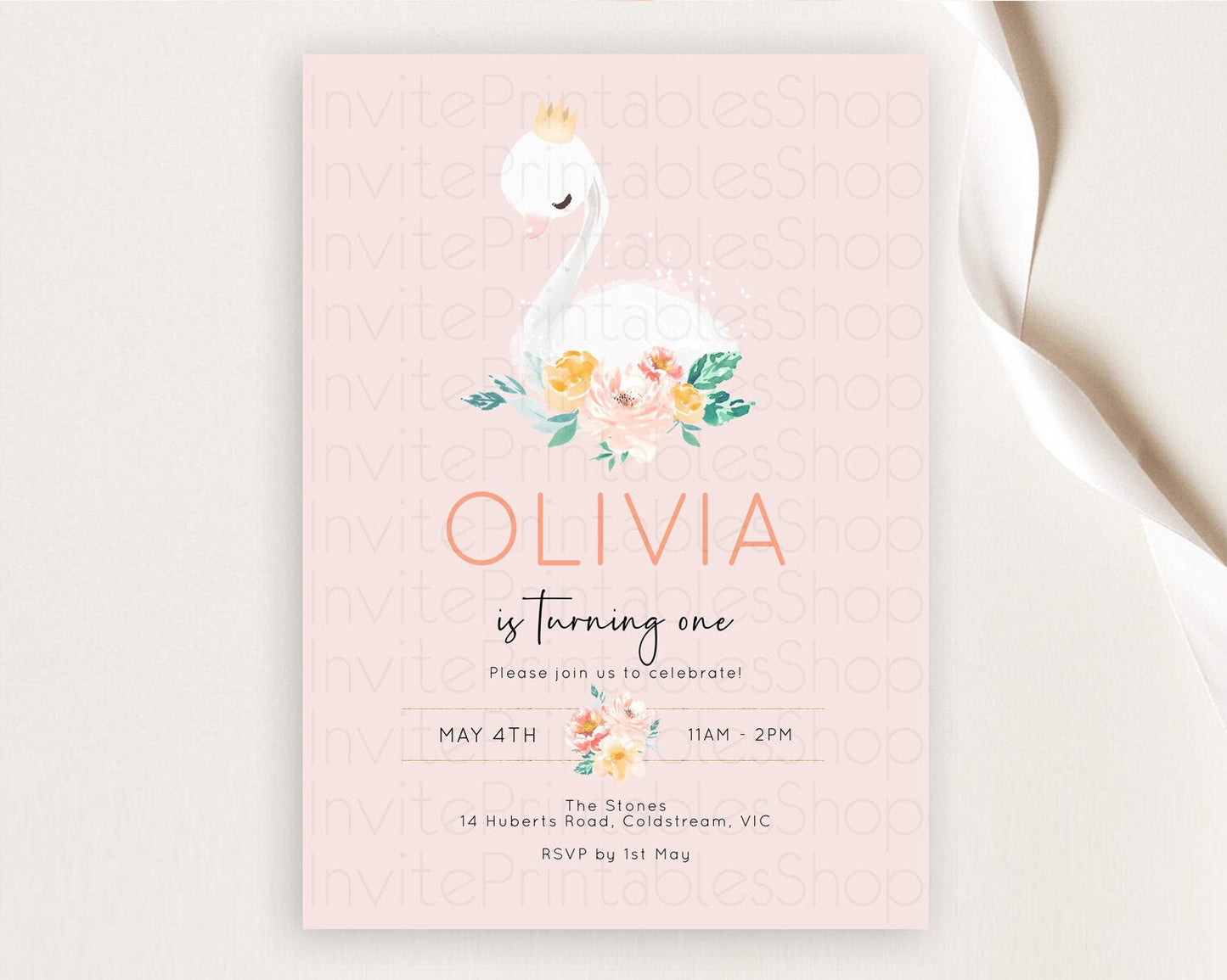 Swan Birthday Invitation Swan Princess Ballet Invitation Enchanted Forest Swan Lake Party Secret Garden Watercolour Pastel Floral D10388