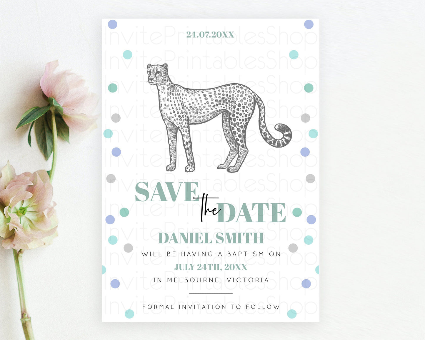 Cheetah Save The Date Template Cheetah Party Save The Date Safari Adventure Cheetah Minimal Theme 1st Birthday Baptism Baby Shower D10857