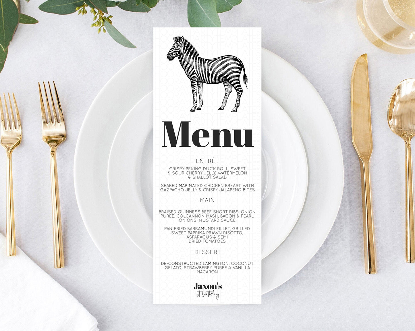 Zebra Menu Zebra Menu Template Zebra Party Table Decor Safari Adventure Decor Zebra Dinner Dessert Menu Party Food Menu D10249