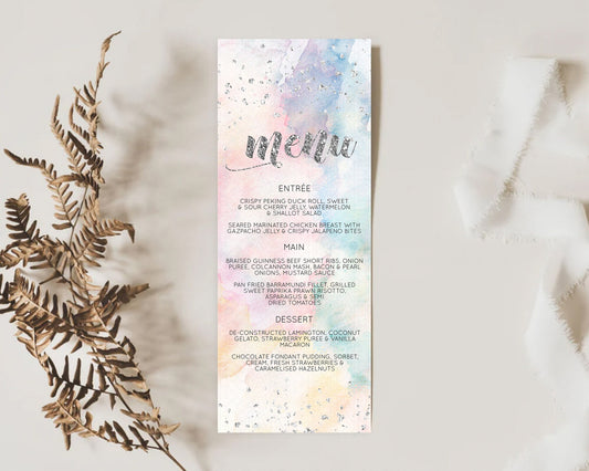Editable Pastel Menu Rainbow Menu Template Colorful Pastel Table Decor Silve