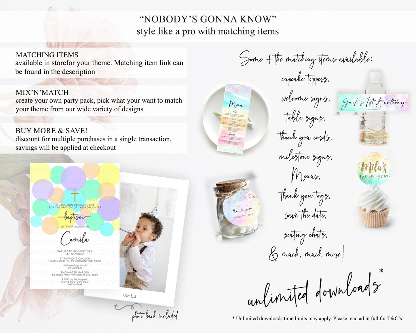 Pastel Baptism Invitation Pastel Confetti Baptism 1st Birthday Invitation Colorful Rainbow Confetti Bubbles Christening Invitation D10415