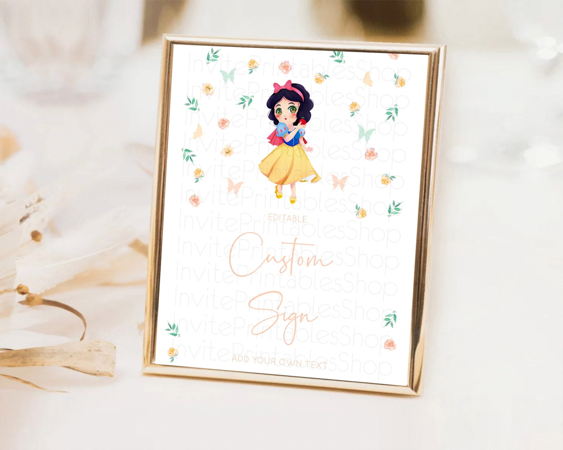 Editable Princess Party Table Sign Decor Secret Garden Enchanted Castle Past