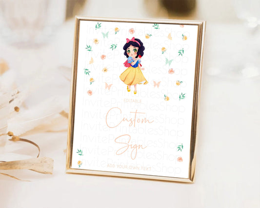 Editable Princess Party Table Sign Decor Secret Garden Enchanted Castle Past