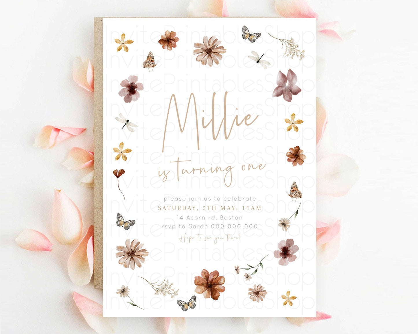 Floral Butterfly Birthday Invitation Butterfly Flower Birthday Invitation Whimsical Butterfly Secret Garden 1st Birthday Invitation D23366