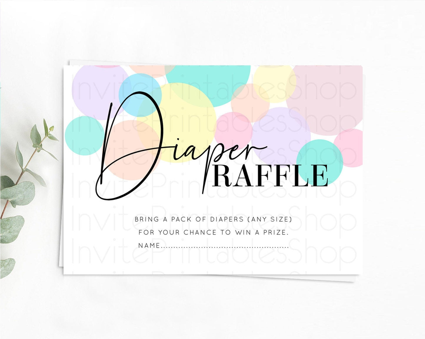 Pastel Diaper Raffle Card Pastel Rainbow Diaper Raffle Insert Colorful Ombre Watercolor Diaper Ticket Confetti Glitter Raffle Game D10784