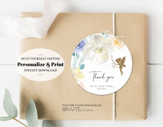 Editable Fairy Gift Tags, Floral Favor Tags, Bonbonniere Tags, Thank You Tag