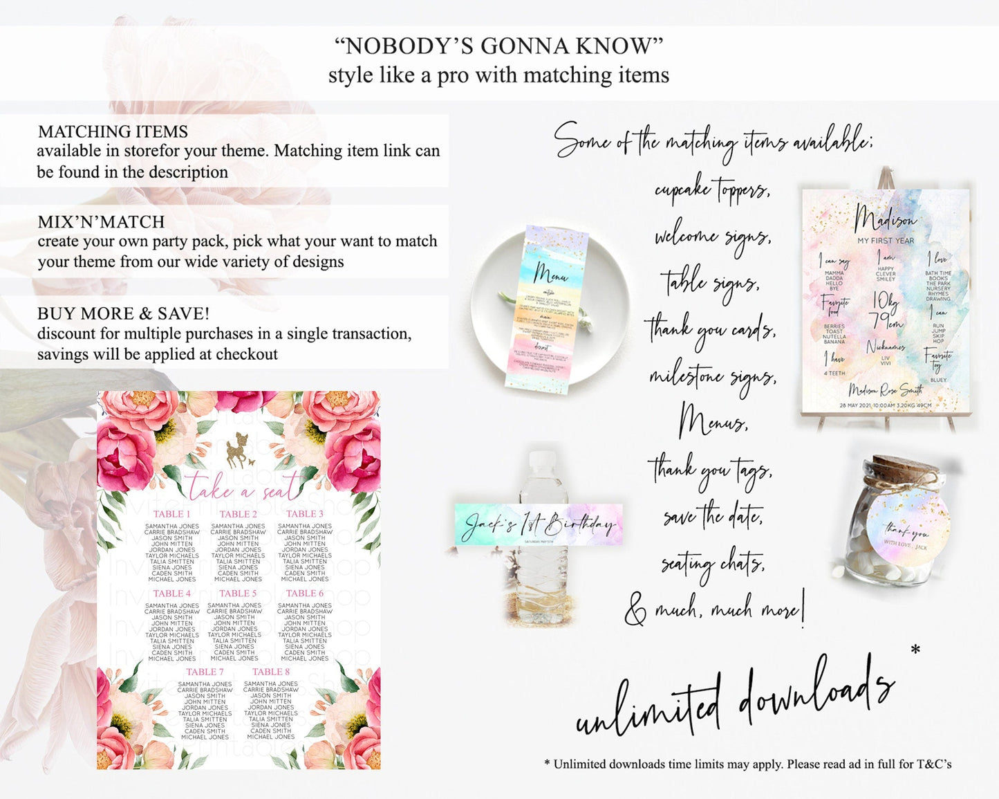 Fawn Seating Chart Deer Seating Chart Enchanted Forest Party Butterfly Pastel Flowers Whimsical Seating Chart Woodland Seating Sign D10326