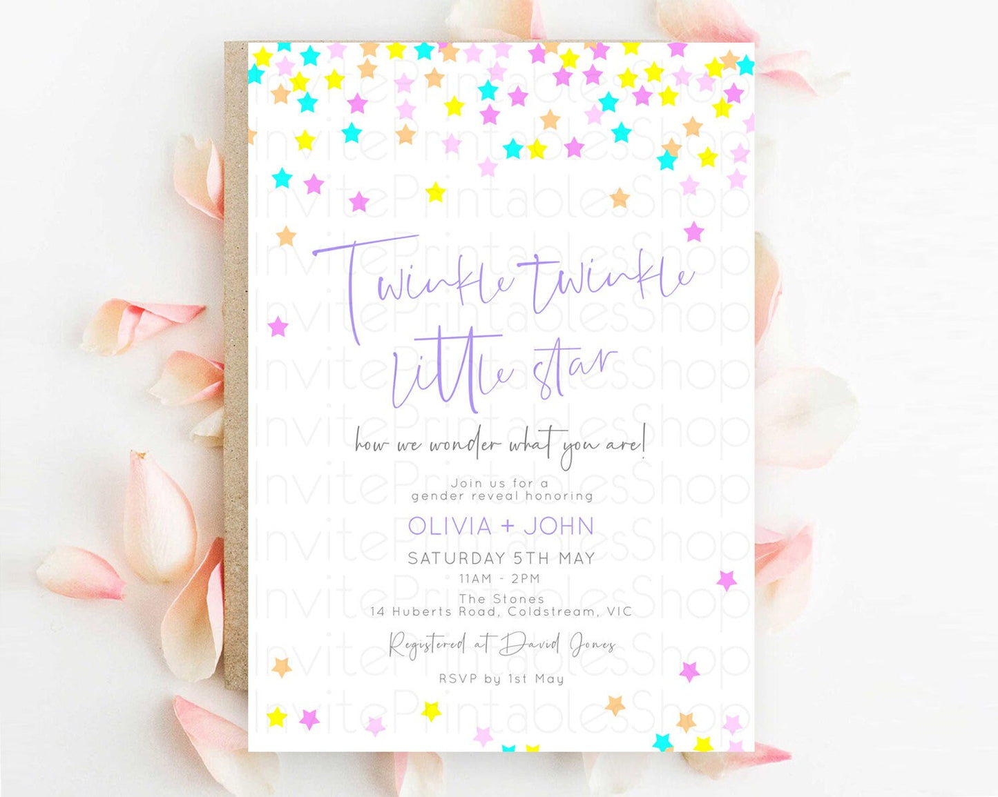 Twinkle Star Baby Shower Invitation Pastel Twinkle Star Invitation Rainbow Pastel Colorful Confetti Twinkle Little Star Baby Shower D10397