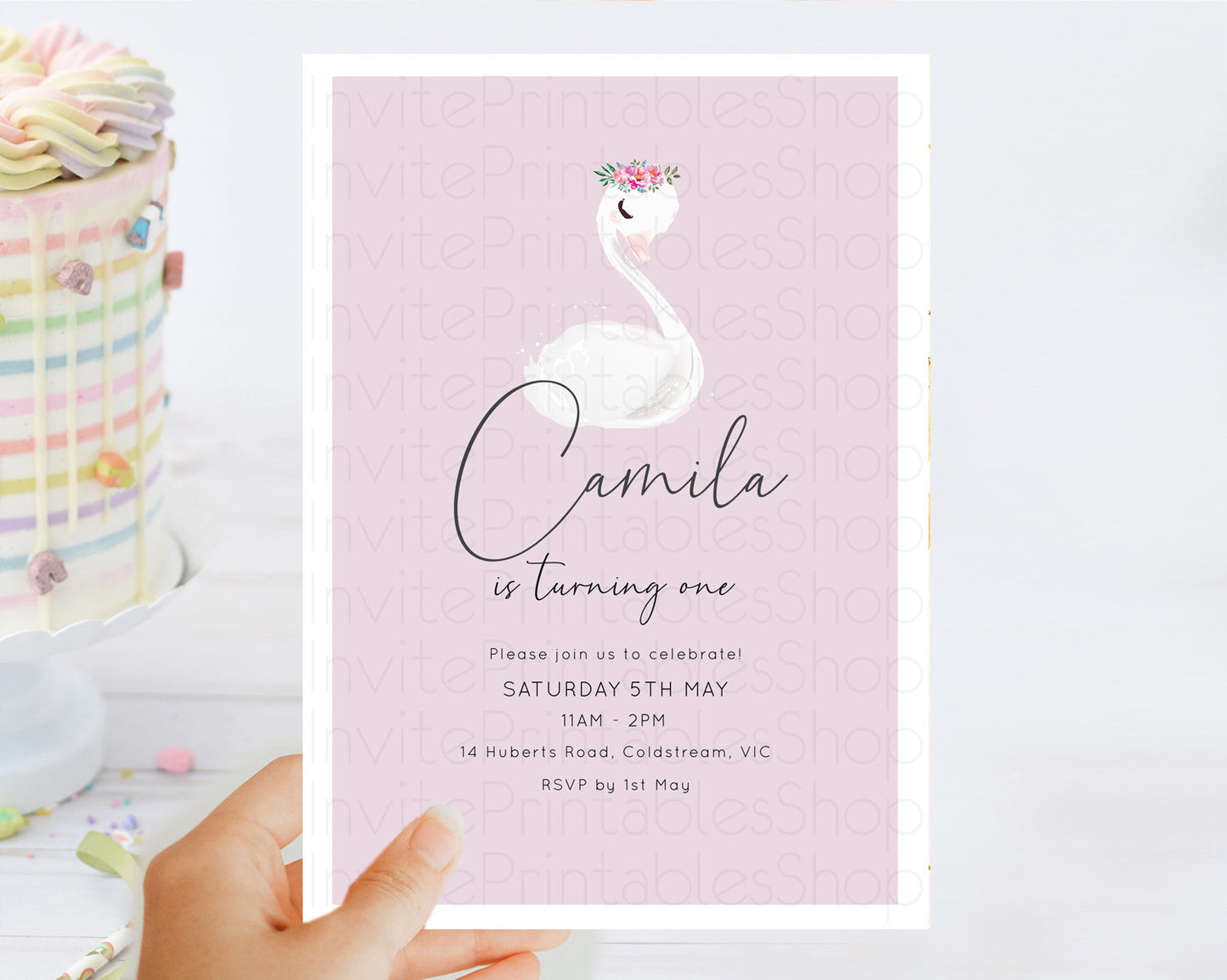 Swan Birthday Invitation Swan Princess Ballet Invitation Enchanted Forest Swan Lake Party Secret Garden Watercolour Pastel Floral D10758