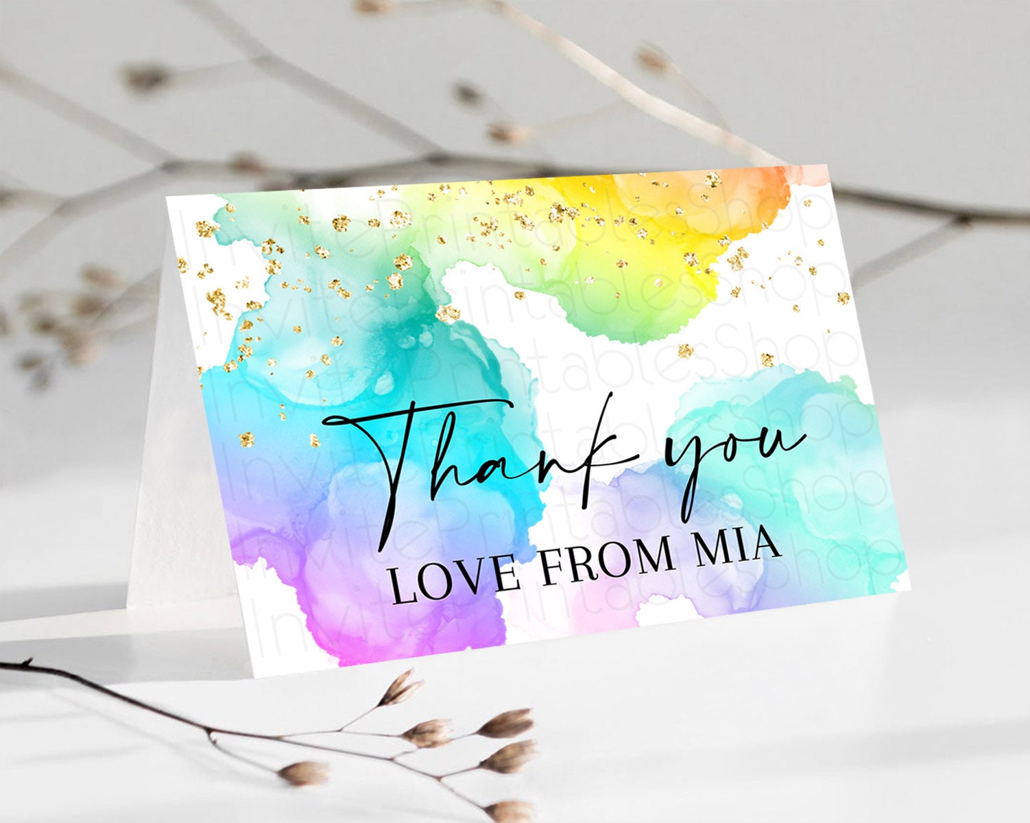 Editable Pastel Thank You Rainbow Thank You Card Colorful Pastel Birthday Th