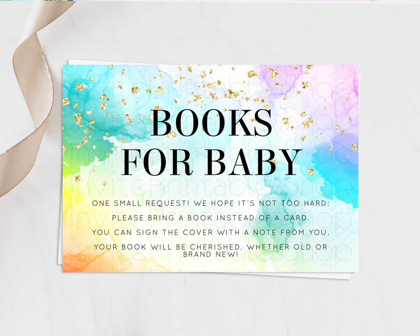 Pastel Books For Baby Card Pastel Rainbow Book Insert Colorful Ombre Watercolor Book Card Confetti Glitter Baby Book Poem Request D10961