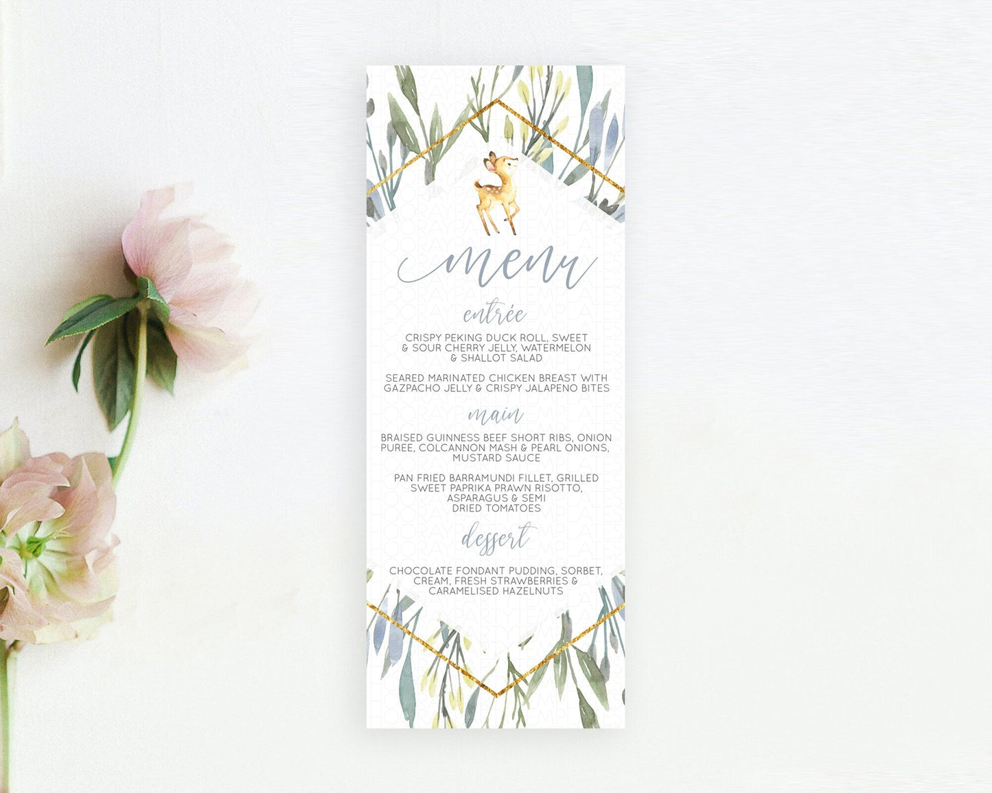 Fawn Menu Deer Menu Template Pastel Floral Deer Table Decor Enchanted Forest Butterfly Floral Dinner Dessert Menu Party Food Menu D10400