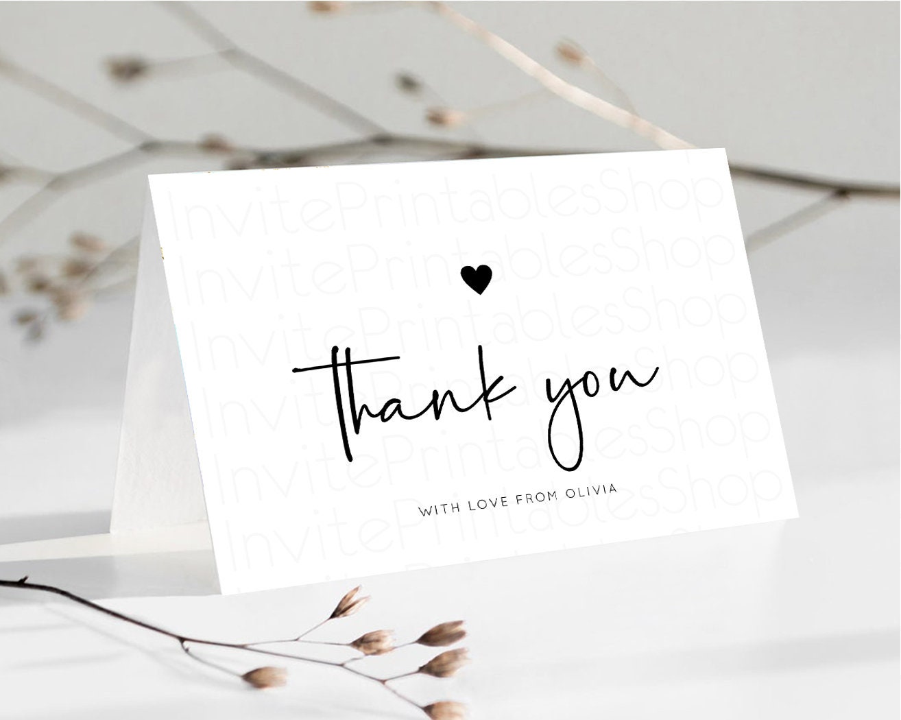 White Thank You Card Minimalist Guest Thank You Cards Simple Details Notes Modern Message Kids Birthday Baby Shower Love Heart WH100