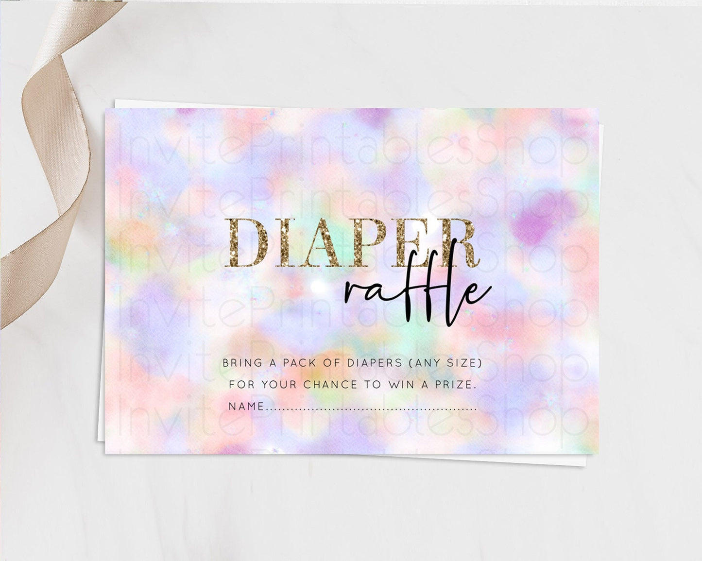 Pastel Diaper Raffle Card Pastel Rainbow Diaper Raffle Insert Colorful Ombre Watercolor Diaper Ticket Confetti Glitter Raffle Game D10697