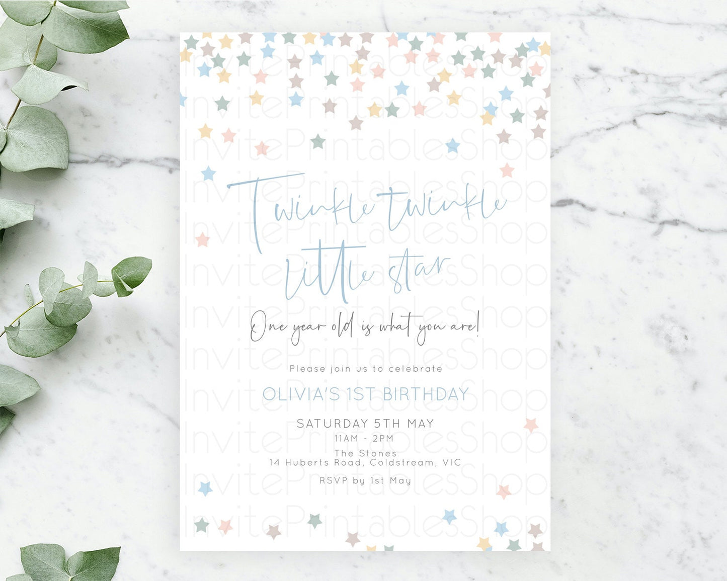 Star Birthday Invitation Pastel Stars Invite Shooting Star Party Rainbow Colorful Confetti Twinkle Little Star 2nd First Birthday D10795