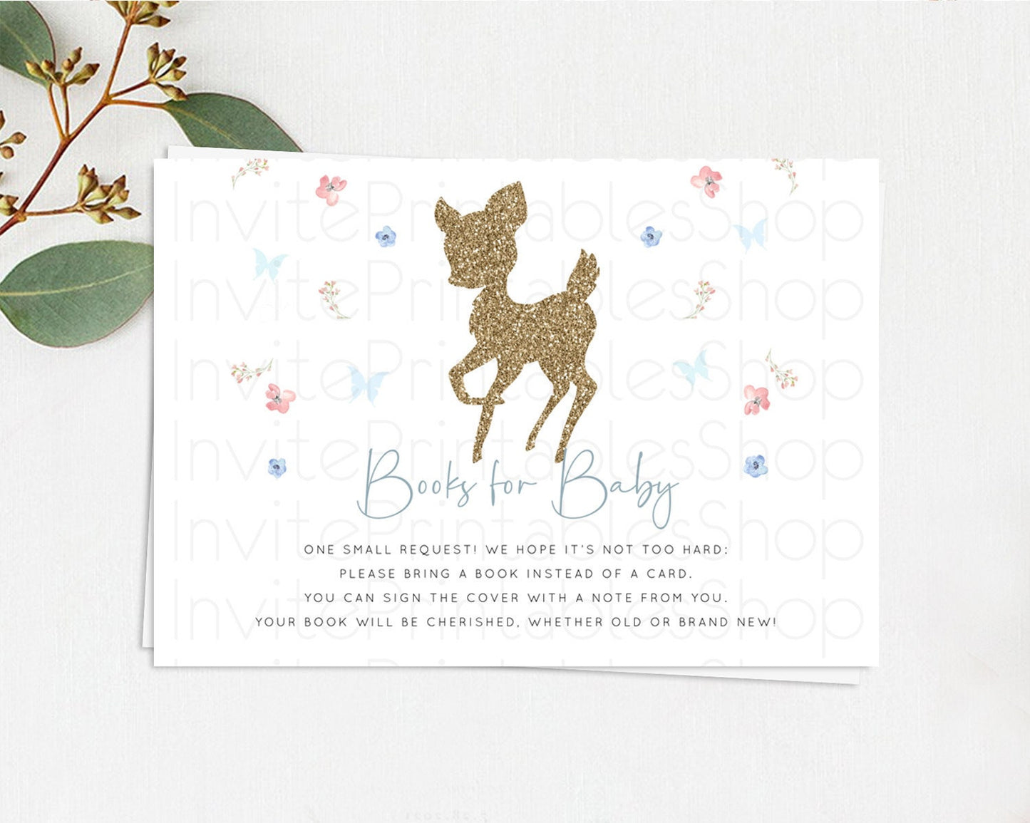 Fawn Books For Baby Card Deer Book Insert Floral Deer Book Card Enchanted Forest Butterfly Pastel Baby Shower Book Poem Request D10359