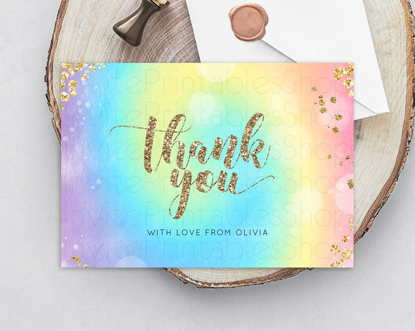 Pastel Thank You Rainbow Thank You Card Colorful Pastel Birthday Thank You Card Confetti Watercolor Pastel Teacher Thank You Cards D10568