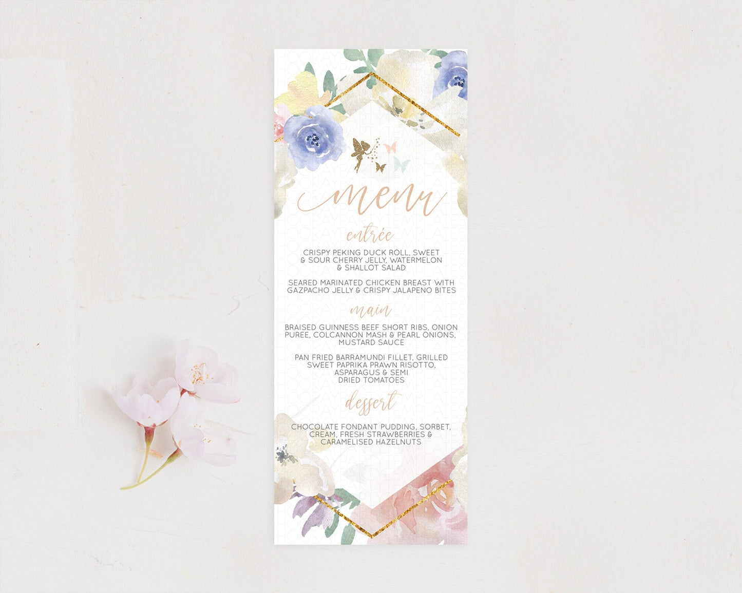 Fairy Menu Fairy Menu Template Enchanted Garden Pastel Floral Butterfly Table Decor Fairy Secret Garden Dinner Dessert Food Menu D10829